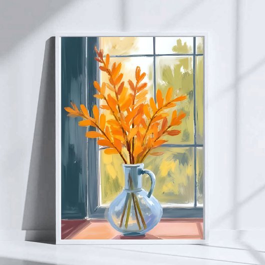 秋の花の花瓶 水彩画アート ポスター