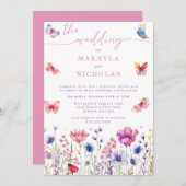 秋の花の蝶の花結婚の花 招待状 (正面/裏面)