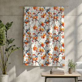 秋の花の飛カラフル行鳥の毛布 フリースブランケット