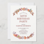 秋の花の50歳の誕生日パーティー招待状 招待状 (正面)