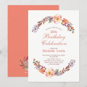 秋の花の50歳の誕生日パーティー招待状 招待状