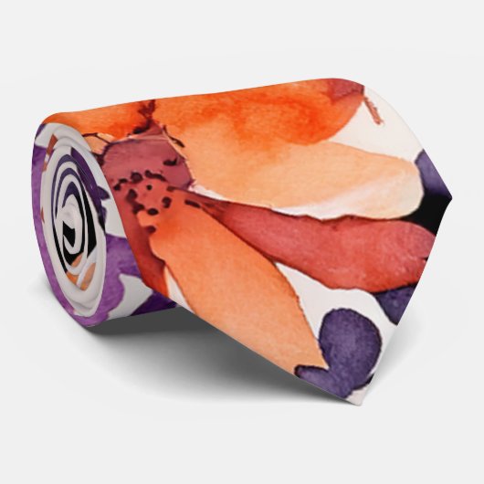 秋の花はっきりした水彩リリーフローラ ネクタイ (ロール)