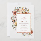 秋の花をあしらったローズフォイル結婚式招待状カード A200 招待状 (正面)