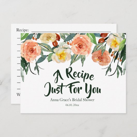 秋の花をテーマにしたブライダルシャワーレシピ インビテーションポストカード (正面/裏面)
