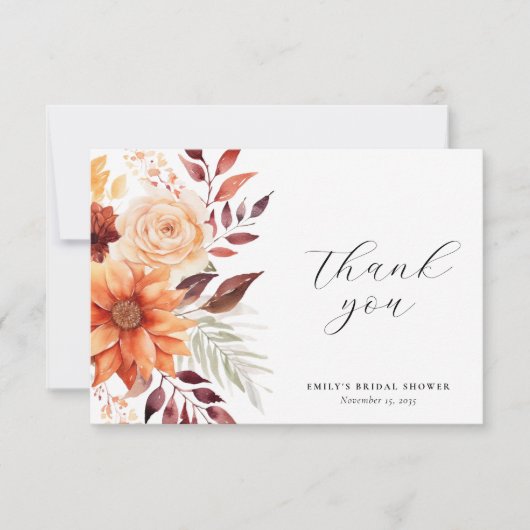 秋の花をテーマにしたブライダルシャワー サンキューカード (正面)