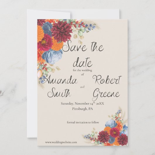 秋の花をテーマにしたSave the Date セーブザデート (正面)