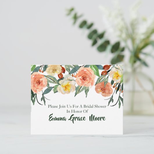 秋の花をモチーフにしたウェディングシャワー招待状 インビテーションポストカード (スタンド正面)