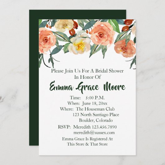 秋の花をモチーフにしたウェディングシャワー招待状 招待状 (正面/裏面)