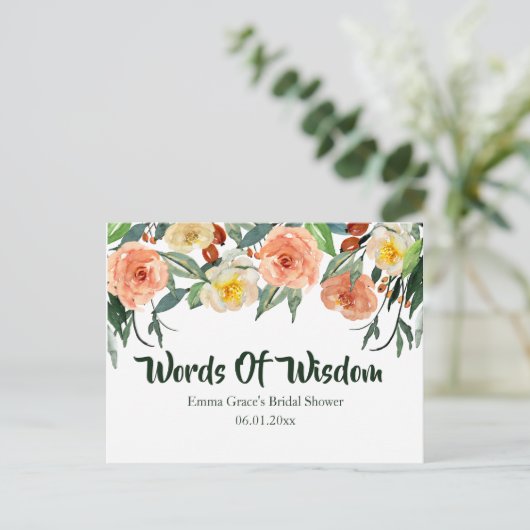 秋の花をモチーフにした美しいブライダルシャワーの「賢者の言葉」カード ポストカード (スタンド正面)