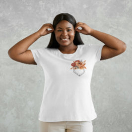 秋の花を印刷したポケット Tシャツ