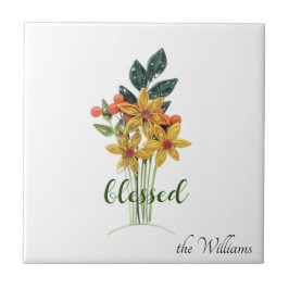 秋の花を散賛美る陶磁器タイル タイル