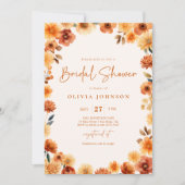 秋の花を燃やしたオレンジブライダルシャワー 招待状 (正面)
