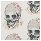 秋の花を見る水彩画のスカル ファブリック (クローズアップ)