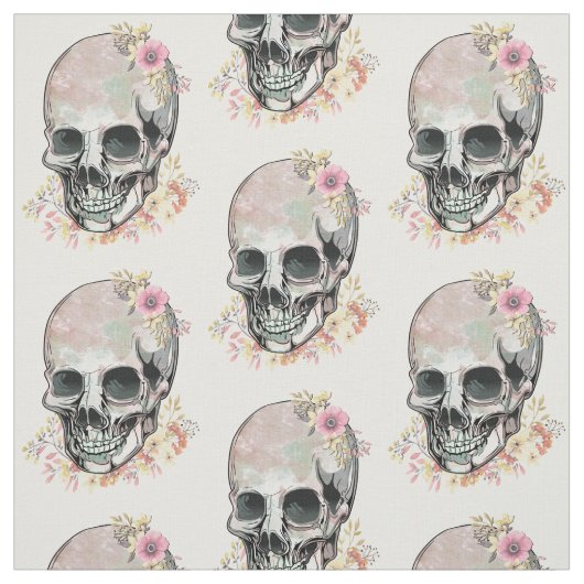 秋の花を見る水彩画のスカル ファブリック (見本)