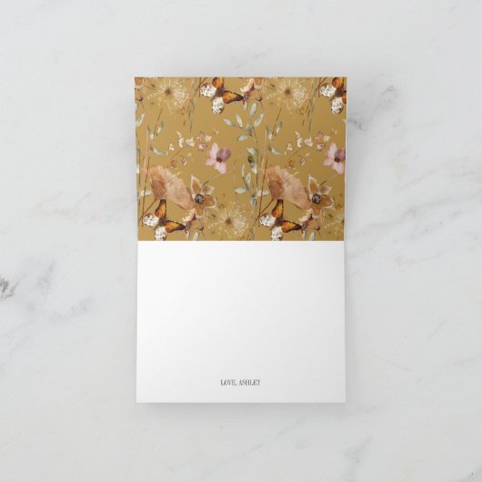 秋の花を飾ったボヘミアンスタイルのウェディングシャワーの折り紙 サンキューカード (内部)