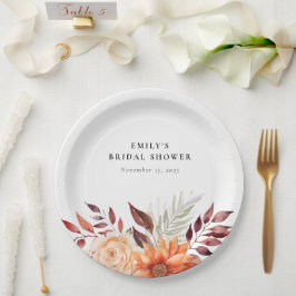 秋の花を飾ったボヘミアンスタイルのブライダルシャワー ペーパープレート