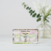 秋の花を飾った植木鉢 名刺 (スタンド正面)