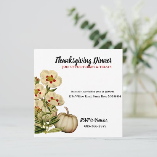 秋の花エレガント秋かぼちゃ感謝祭 招待状 (スタンド正面)