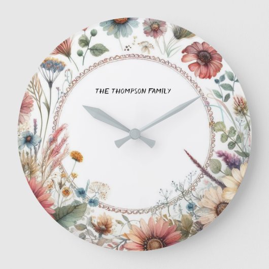秋の花エレガント自然パーソナライズされたフローラ ラージ壁時計 (正面)