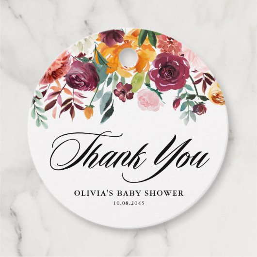 秋の花ガーランド　ベビーシャワー　サンキュー フェイバータグ (正面)