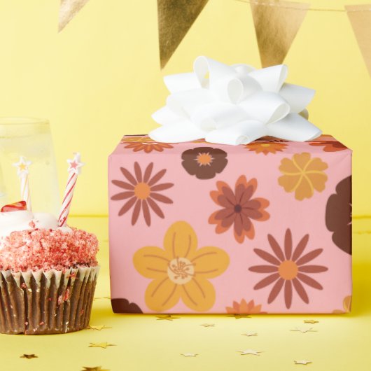 秋の花シームレスピンキー秋誕生日 ラッピングペーパー (誕生日パーティー)