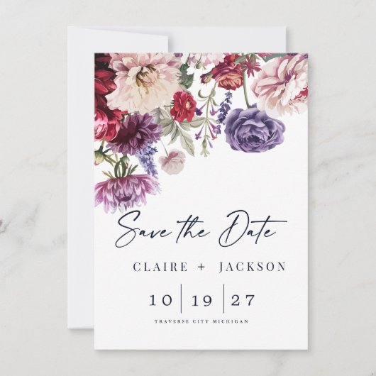秋の花ダリアの花束　秋のSave the Date セーブザデート (正面)