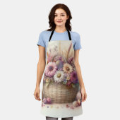 秋の花パステル色の水絵を描色 エプロン (着用した状態)