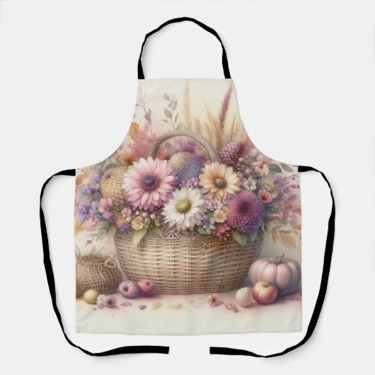 秋の花パステル色の水絵を描色 エプロン (正面)