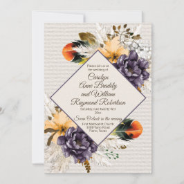 秋の花パンパスグラスと羽結婚の花 招待状