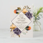 秋の花パンパスグラスと羽結婚の花 招待状 (スタンド正面)