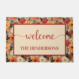 秋の花ファミリー名歓迎 ドアマット