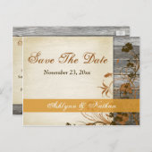 秋の花フェイク木の日付のポストカードを保存 案内ポストカード (正面/裏面)