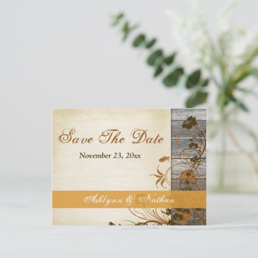 秋の花フェイク木の日付のポストカードを保存 案内ポストカード (スタンド正面)