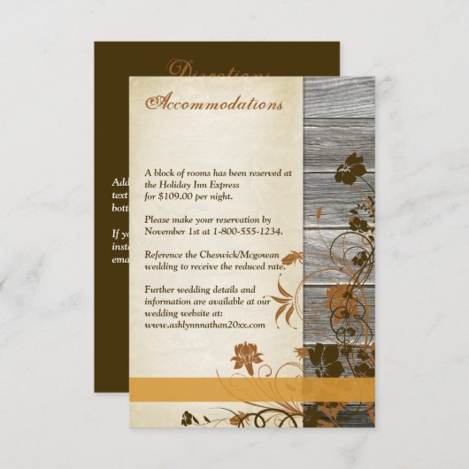 秋の花フェイク木の結婚囲いカード エンクロージャーカード (正面/裏面)