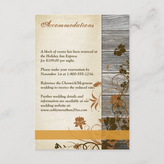 秋の花フェイク木の結婚囲いカード エンクロージャーカード (正面)