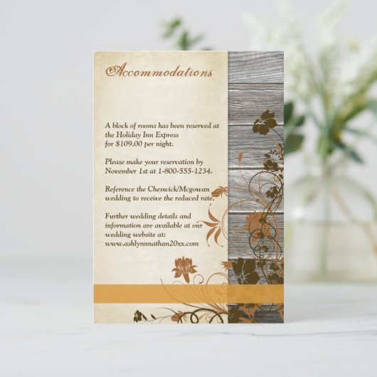 秋の花フェイク木の結婚囲いカード エンクロージャーカード (スタンド正面)