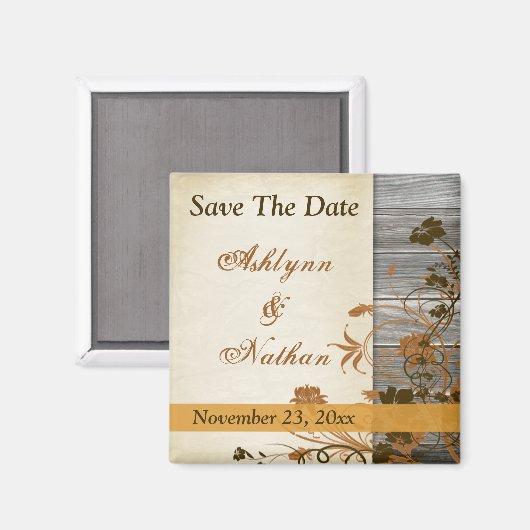 秋の花フェイク木日付磁石を保存 マグネット (正面/裏面)