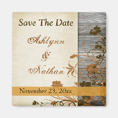 秋の花フェイク木日付磁石を保存 マグネット (正面)