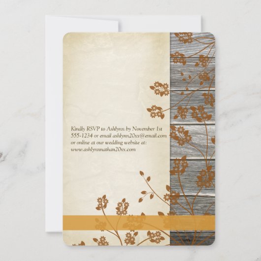 秋の花フェイク木&パーチメント結婚ズ 招待状 (裏面)