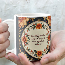 秋の花フレームカスタマイズ可能な聖句 コーヒーマグカップ