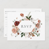 秋の花フレーム結婚式出欠確認ソングリクエスト インビテーションポストカード (正面/裏面)