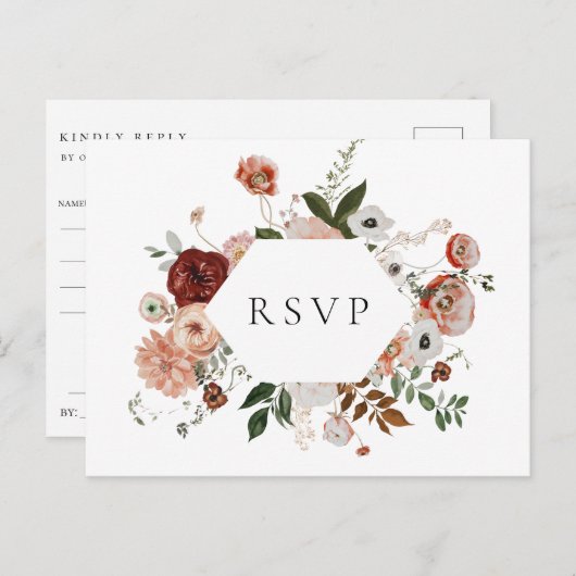 秋の花フレーム結婚式出欠確認ソングリクエスト インビテーションポストカード (正面/裏面)