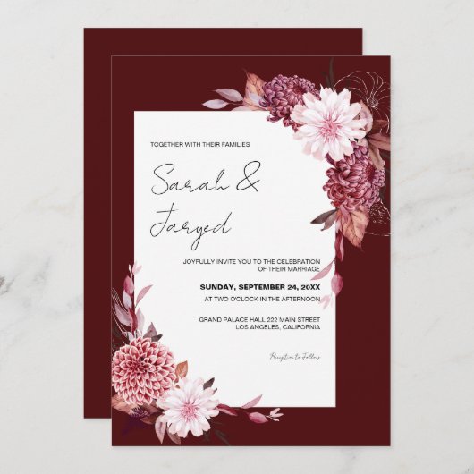 秋の花フレーム ウェディング 招待状 (正面/裏面)