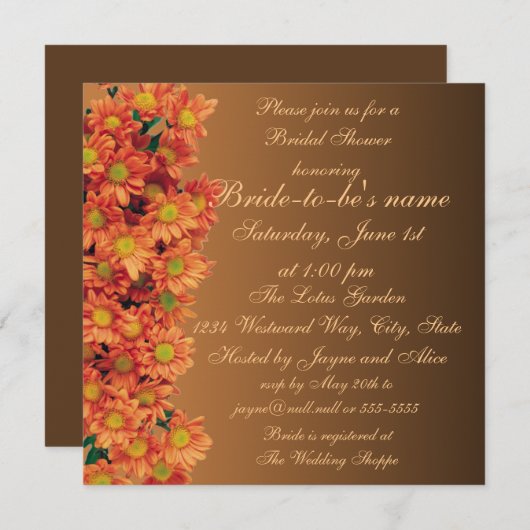 秋の花ブライダルシャワー招待 招待状 (正面/裏面)