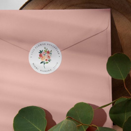 秋の花ブーケ植物差出人住所 ラウンドシール