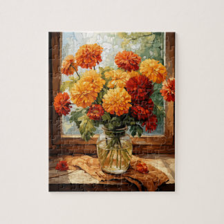 秋の花マリゴールドパズル110個。20.32cm x 25.4cm ジグソーパズル