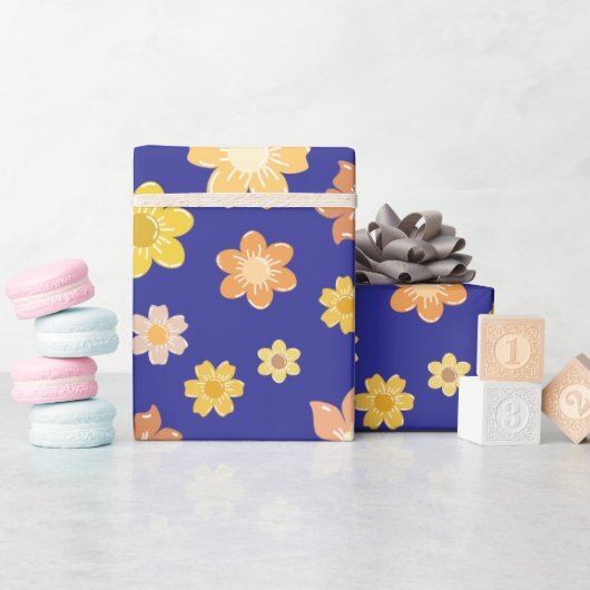 秋の花ミッドナイトブルーシームレス結婚の贈り物 ラッピングペーパー (ベビーシャワー)