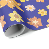 秋の花ミッドナイトブルーシームレス結婚の贈り物 ラッピングペーパー (ロールコーナー)