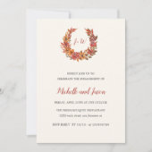 秋の花モノグラムエレガント婚約パーティ 招待状 (正面)