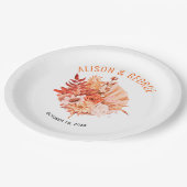 秋の花ヤシの葉オレンジの秋の結婚式 ペーパープレート (アングル)